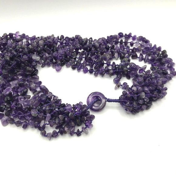 Necklace 8 strands amethyst beads 16" - 26" length - Picture 5 of 6